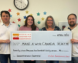 SGEU donates $27,000 to Make-A-Wish Saskatchewan